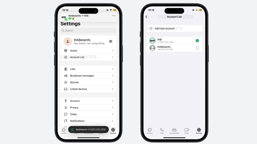 قابلیت جابجایی بین چند حساب به نسخه بتای واتساپ برای iOS اضافه شد